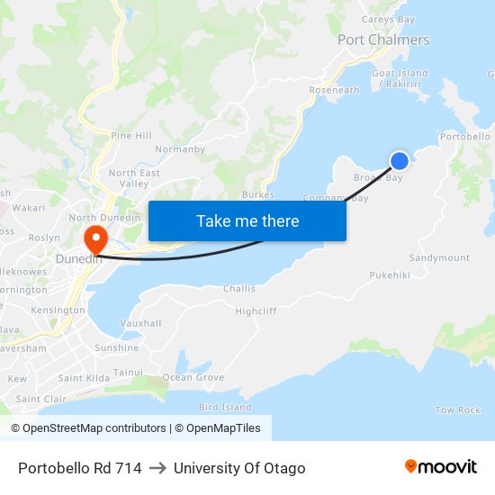 Portobello Rd 714 to University Of Otago map