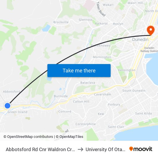 Abbotsford Rd Cnr Waldron Cres to University Of Otago map