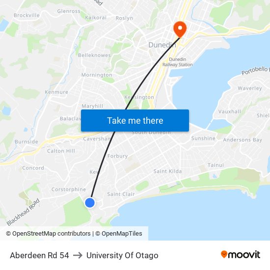 Aberdeen Rd 54 to University Of Otago map