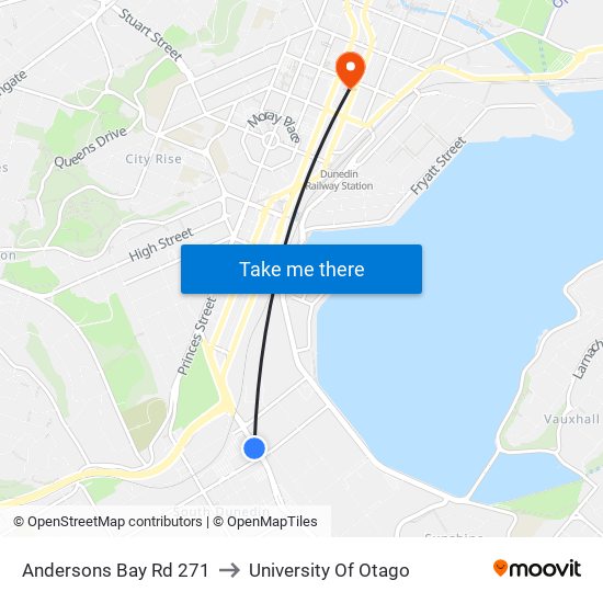 Andersons Bay Rd 271 to University Of Otago map