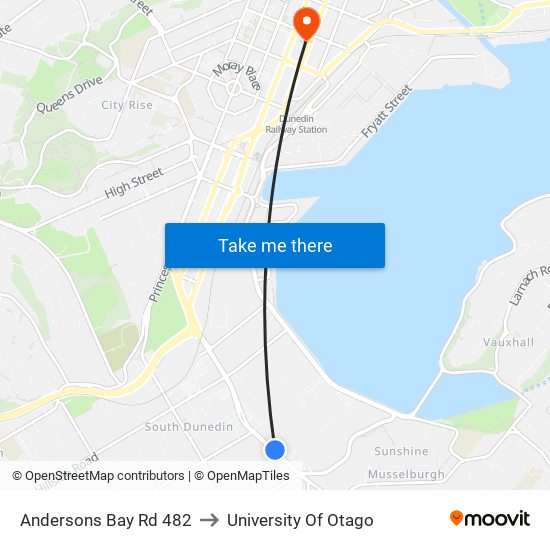 Andersons Bay Rd 482 to University Of Otago map