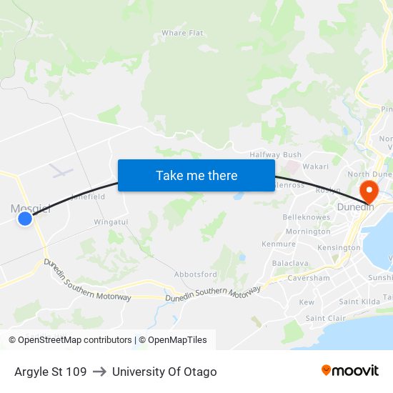 Argyle St 109 to University Of Otago map