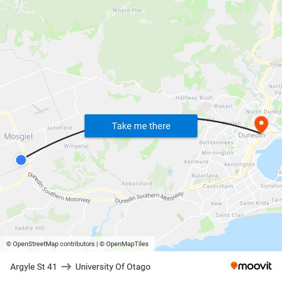 Argyle St 41 to University Of Otago map