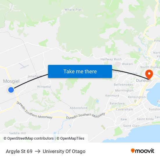 Argyle St 69 to University Of Otago map