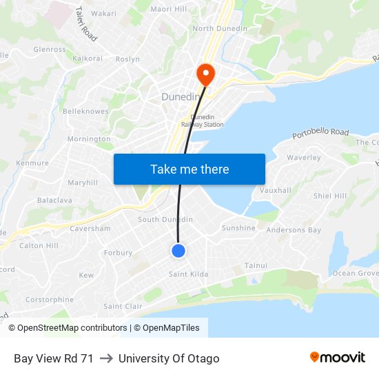 Bay View Rd 71 to University Of Otago map