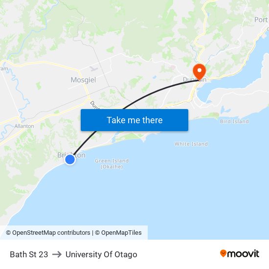 Bath St 23 to University Of Otago map