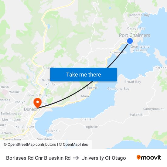 Borlases Rd Cnr Blueskin Rd to University Of Otago map