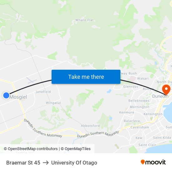Braemar St 45 to University Of Otago map