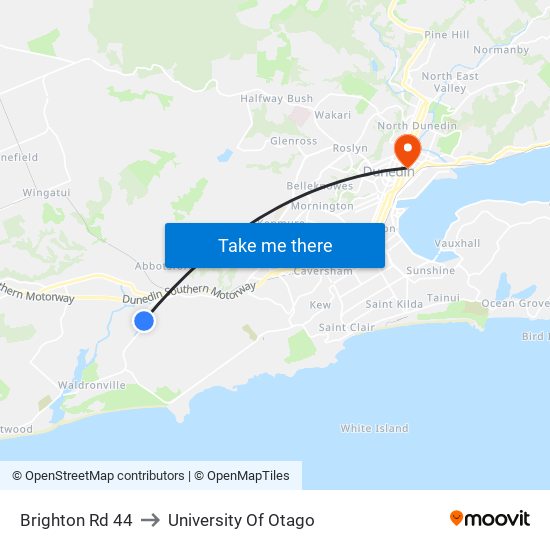 Brighton Rd 44 to University Of Otago map