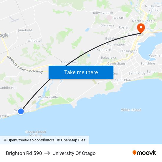 Brighton Rd 590 to University Of Otago map