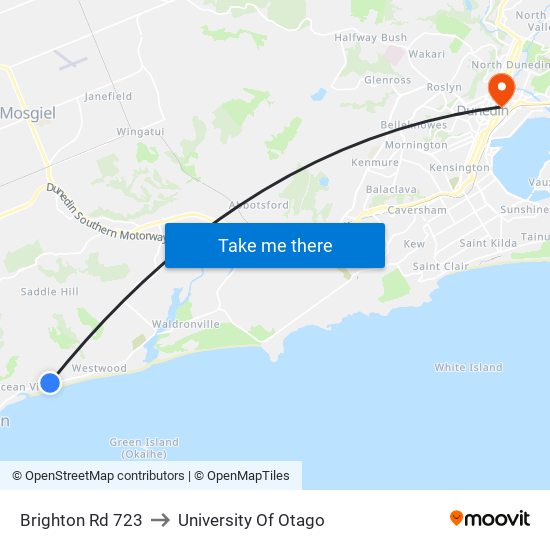 Brighton Rd 723 to University Of Otago map
