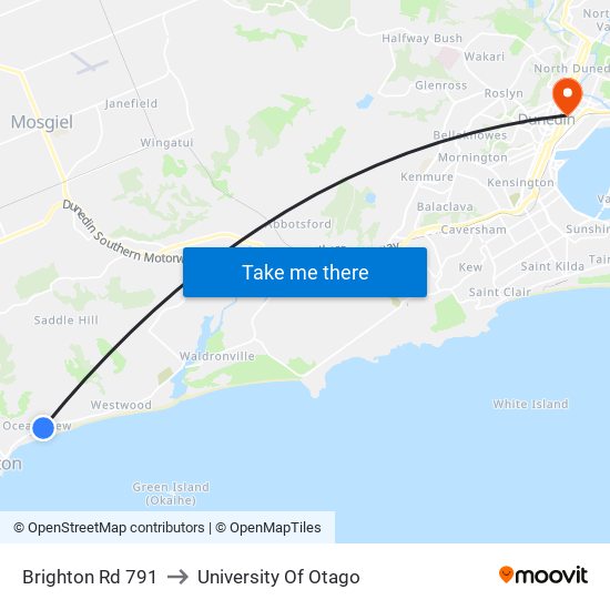 Brighton Rd 791 to University Of Otago map