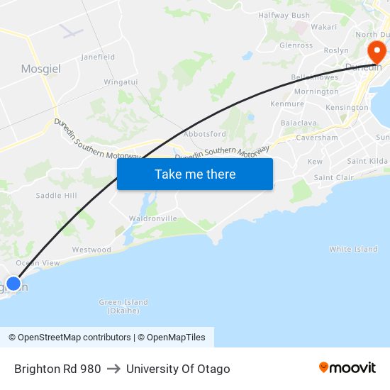 Brighton Rd 980 to University Of Otago map