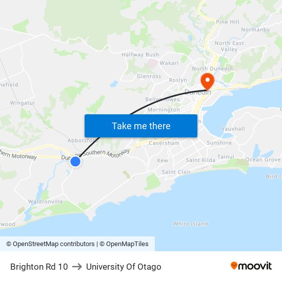 Brighton Rd 10 to University Of Otago map