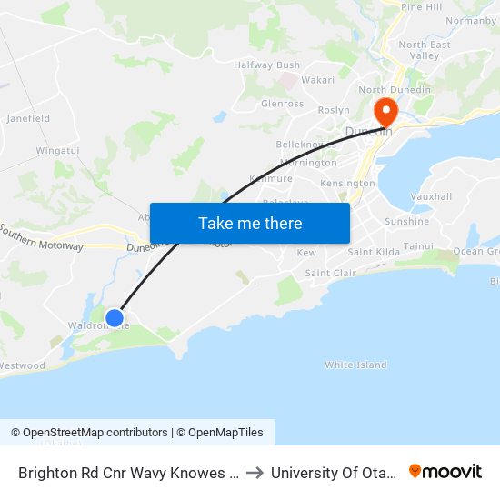 Brighton Rd Cnr Wavy Knowes Dr to University Of Otago map