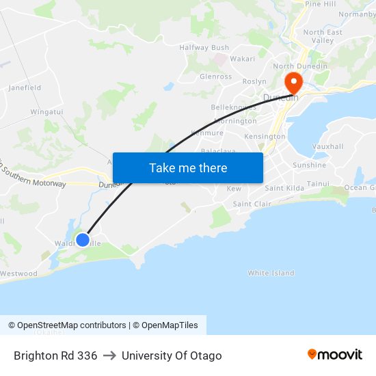 Brighton Rd 336 to University Of Otago map