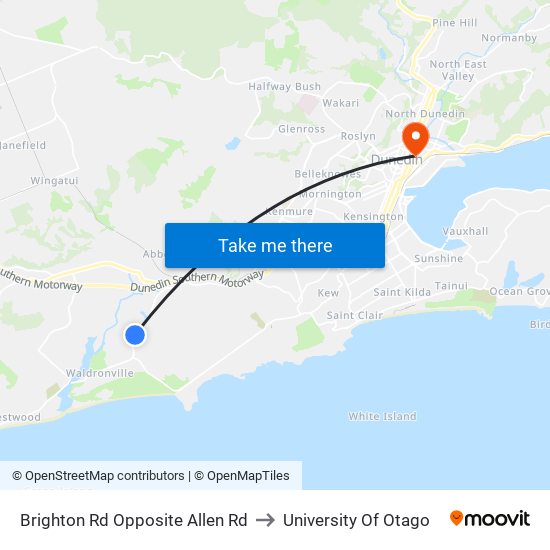 Brighton Rd Opposite Allen Rd to University Of Otago map