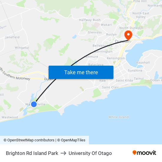 Brighton Rd Island Park to University Of Otago map