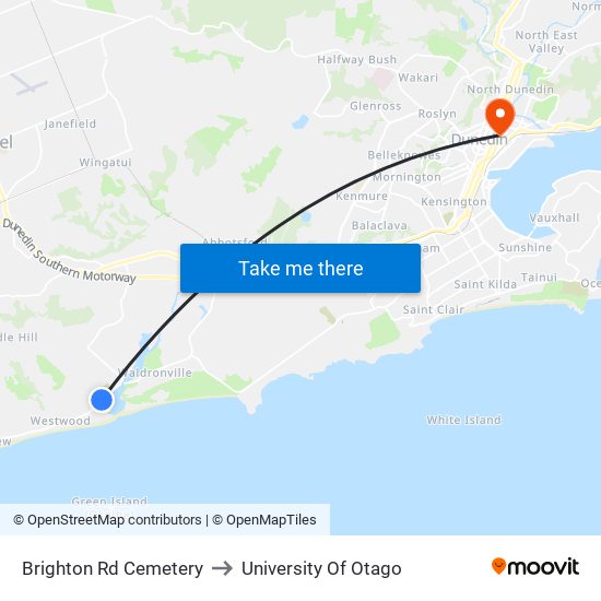 Brighton Rd Cemetery to University Of Otago map