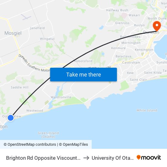 Brighton Rd Opposite Viscount Rd to University Of Otago map