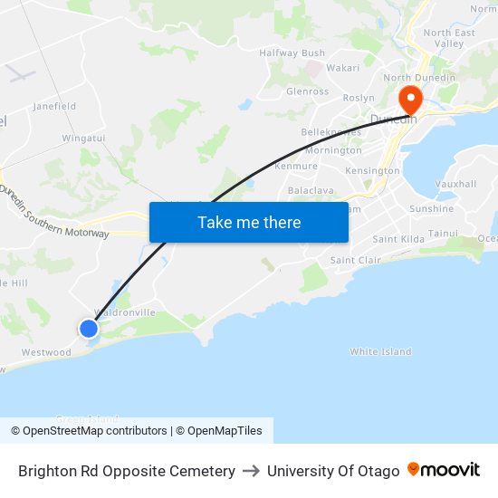 Brighton Rd Opposite Cemetery to University Of Otago map