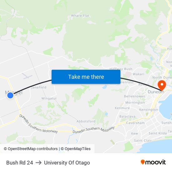 Bush Rd 24 to University Of Otago map
