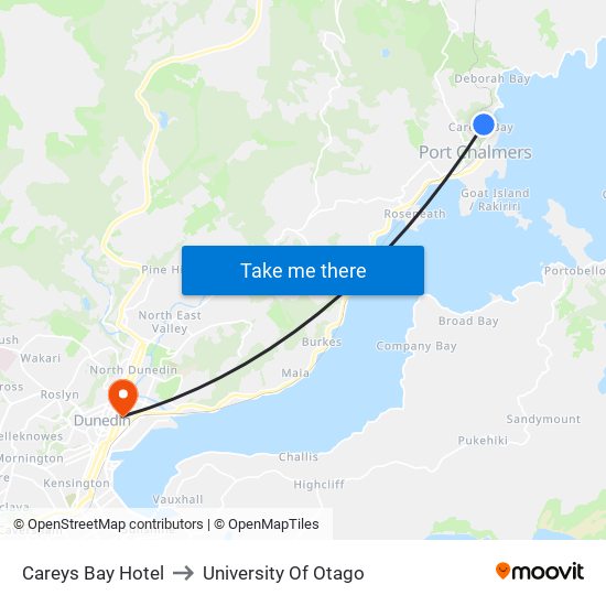 Careys Bay Hotel to University Of Otago map