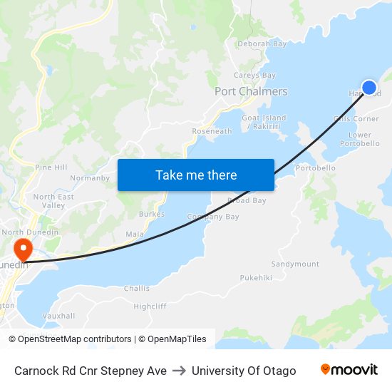 Carnock Rd Cnr Stepney Ave to University Of Otago map