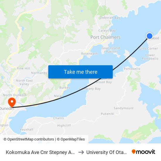 Kokomuka Ave Cnr Stepney Ave to University Of Otago map