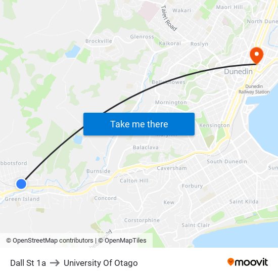 Dall St 1a to University Of Otago map