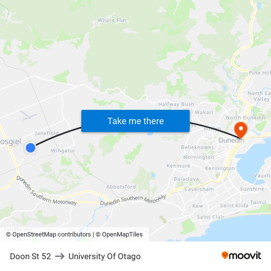 Doon St 52 to University Of Otago map