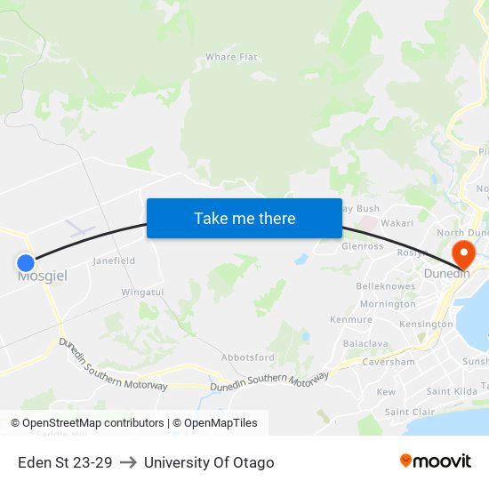 Eden St 23-29 to University Of Otago map