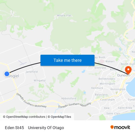 Eden St45 to University Of Otago map