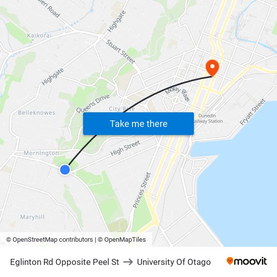 Eglinton Rd Opposite Peel St to University Of Otago map