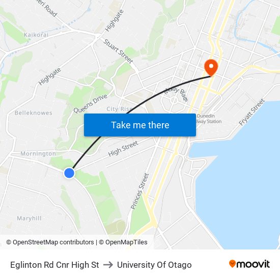 Eglinton Rd Cnr High St to University Of Otago map