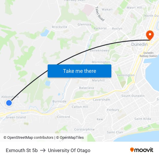 Exmouth St 5b to University Of Otago map
