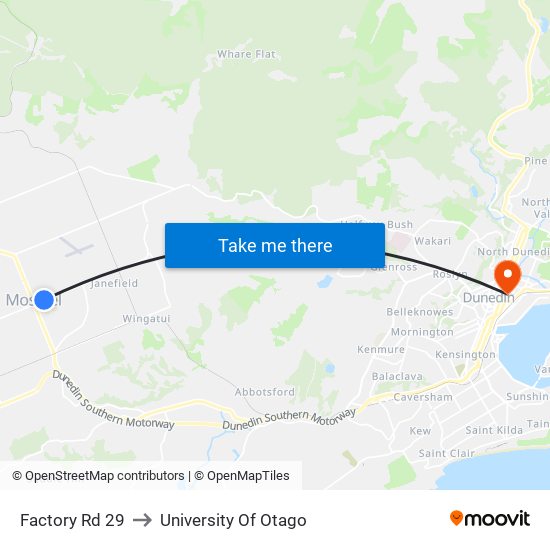 Factory Rd 29 to University Of Otago map