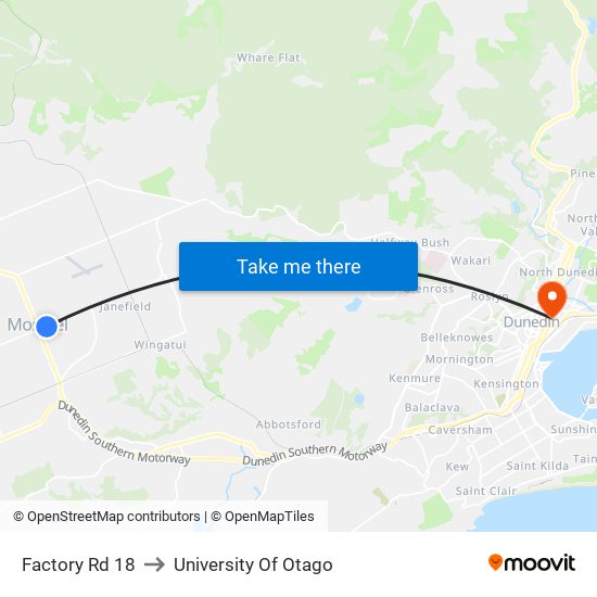 Factory Rd 18 to University Of Otago map