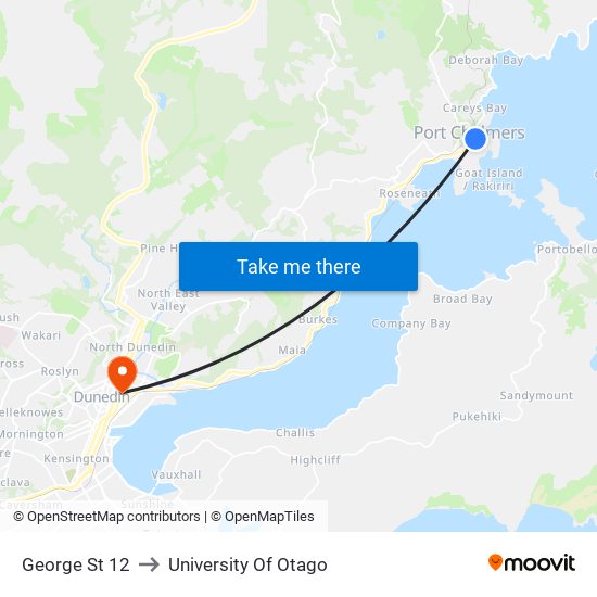 George St 12 to University Of Otago map
