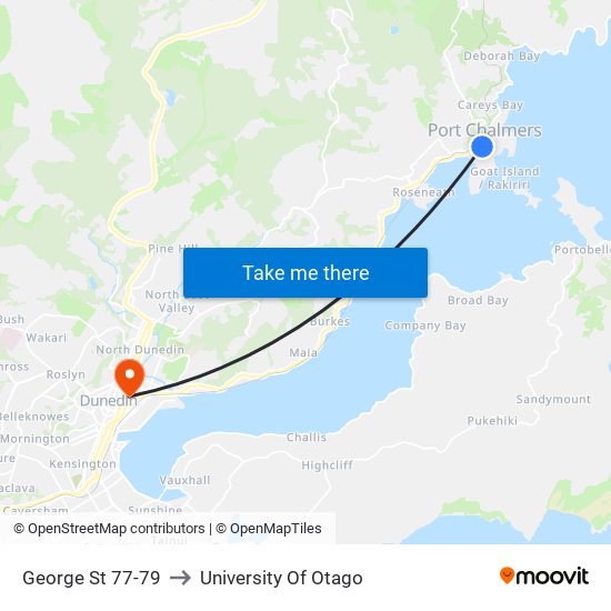 George St 77-79 to University Of Otago map