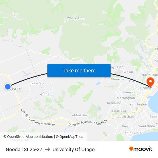 Goodall St 25-27 to University Of Otago map