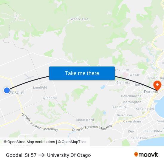 Goodall St 57 to University Of Otago map