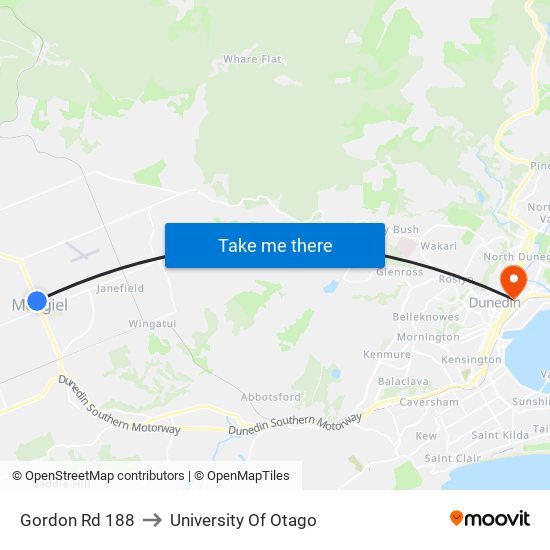 Gordon Rd 188 to University Of Otago map