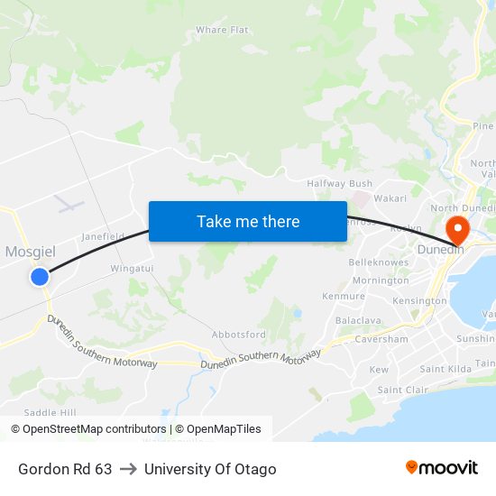 Gordon Rd 63 to University Of Otago map