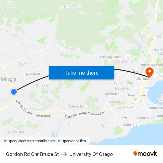 Gordon Rd Cnr Bruce St to University Of Otago map