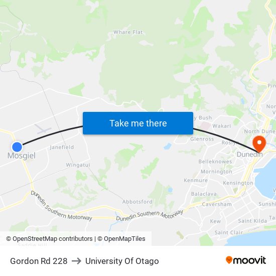 Gordon Rd 228 to University Of Otago map