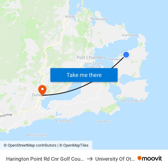 Harington Point Rd Cnr Golf Course Rd to University Of Otago map