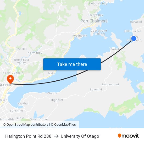 Harington Point Rd 238 to University Of Otago map