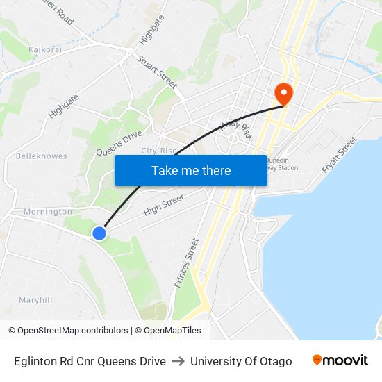 Eglinton Rd Cnr Queens Drive to University Of Otago map