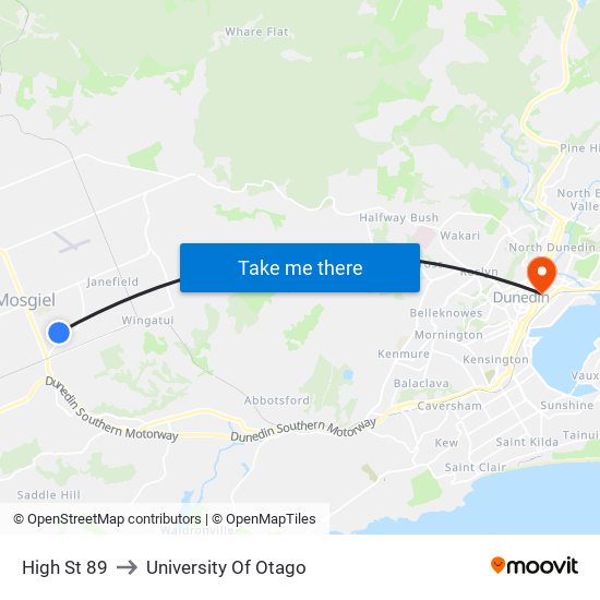 High St 89 to University Of Otago map